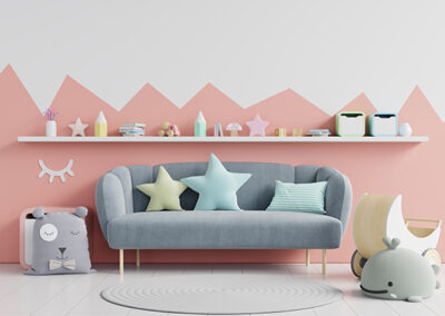 graphic modern wallpaper installation in child's room